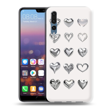 Силиконовый противоударный чехол на Huawei P20 Pro с принтом Y2K сердечки Силиконовый противоударный чехол на Huawei P20 Pro с принтом Y2K сердечки