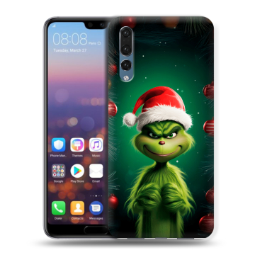 Силиконовый противоударный чехол на Huawei P20 Pro с принтом Гринч Новый год Рождество