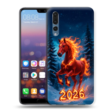 Силиконовый противоударный чехол на Huawei P20 Pro с принтом Новый год коня