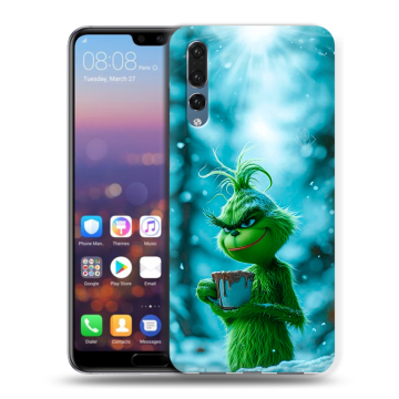 Силиконовый противоударный чехол на Huawei P20 Pro с принтом Новый год гринч