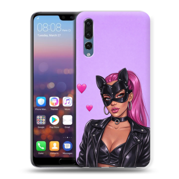 Силиконовый противоударный чехол на Huawei P20 Pro с принтом женский