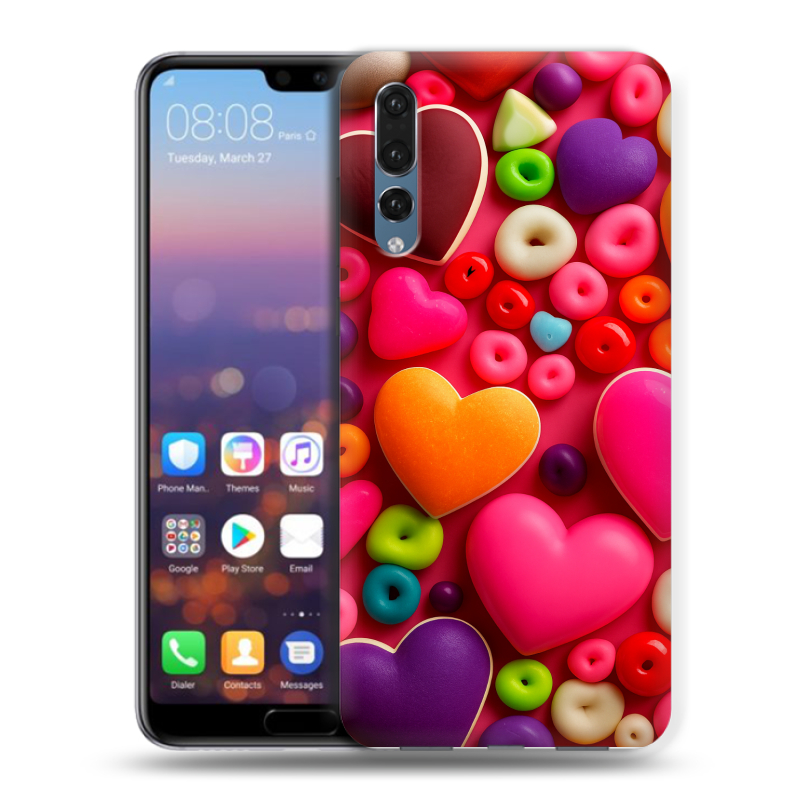 Силиконовый противоударный чехол на Huawei P20 Pro с принтом Сердечки Силиконовый противоударный чехол на Huawei P20 Pro с принтом Сердечки