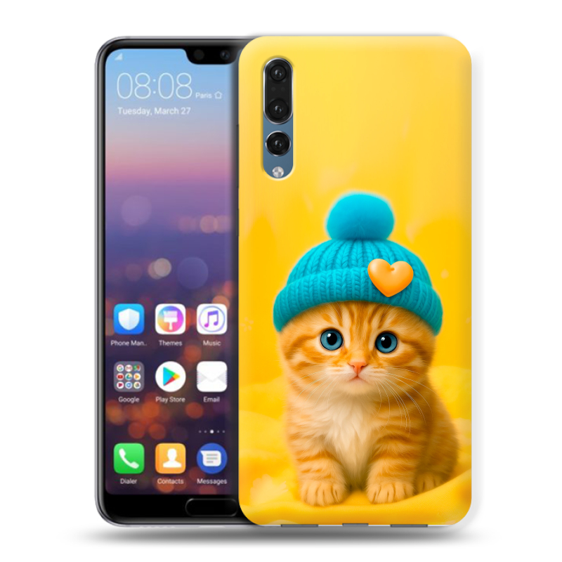 Пластиковый чехол на Huawei P20 Pro с принтом Котенок в шапке Пластиковый чехол на Huawei P20 Pro с принтом Котенок в шапке