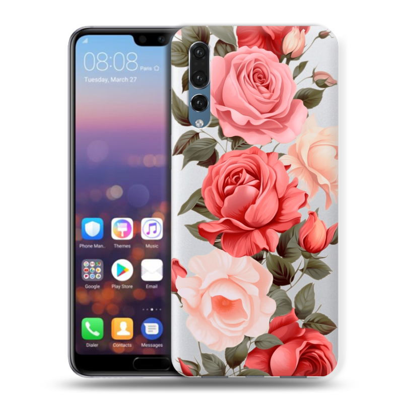 Силиконовый противоударный чехол на Huawei P20 Pro с принтом Розы Силиконовый противоударный чехол на Huawei P20 Pro с принтом Розы