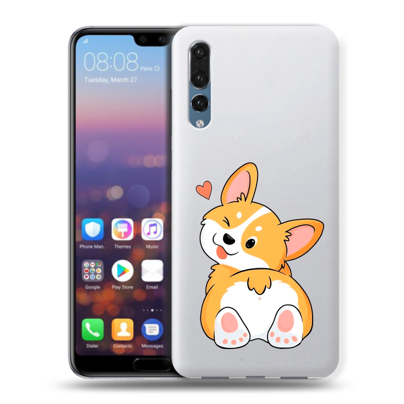 Силиконовый противоударный чехол на Huawei P20 Pro с принтом Корги Силиконовый противоударный чехол на Huawei P20 Pro с принтом Корги