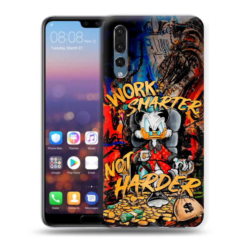 Силиконовый противоударный чехол на Huawei P20 Pro с принтом Дональд Дак Деньги Силиконовый противоударный чехол на Huawei P20 Pro с принтом Дональд Дак Деньги