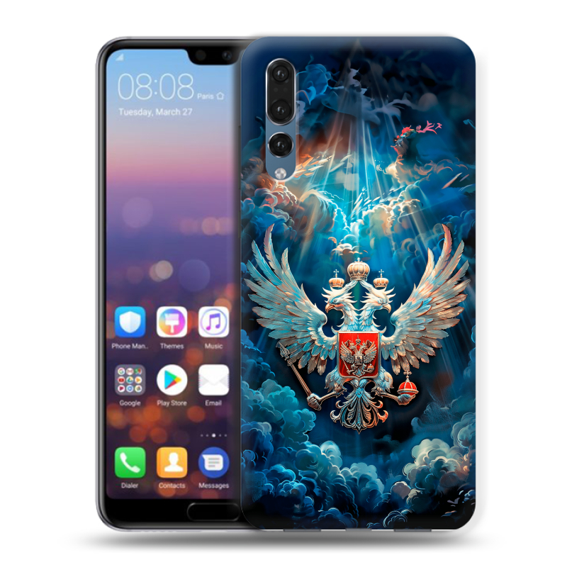 Силиконовый противоударный чехол на Huawei P20 Pro с принтом Герб флаг России Силиконовый противоударный чехол на Huawei P20 Pro с принтом Герб флаг России