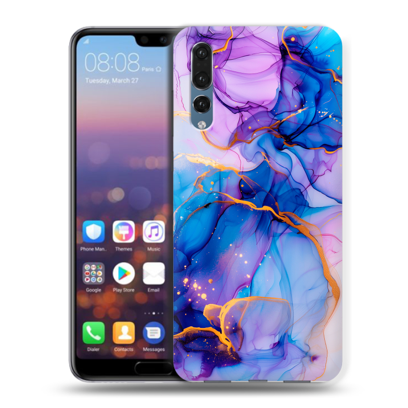 Пластиковый чехол на Huawei P20 Pro с принтом синий мрамор Пластиковый чехол на Huawei P20 Pro с принтом синий мрамор