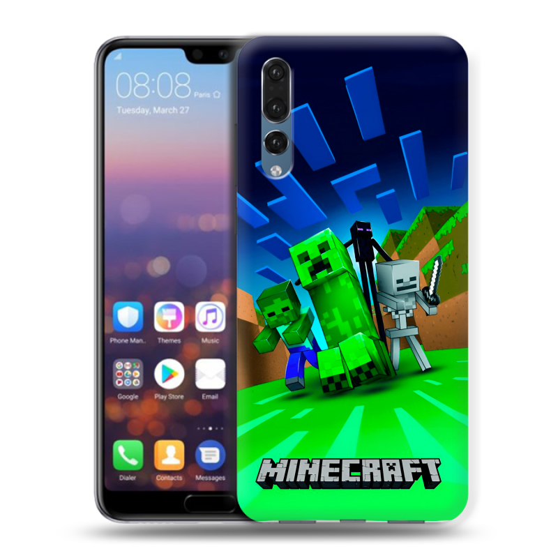 Силиконовый противоударный чехол на Huawei P20 Pro с принтом Майнкрафт Силиконовый противоударный чехол на Huawei P20 Pro с принтом Майнкрафт