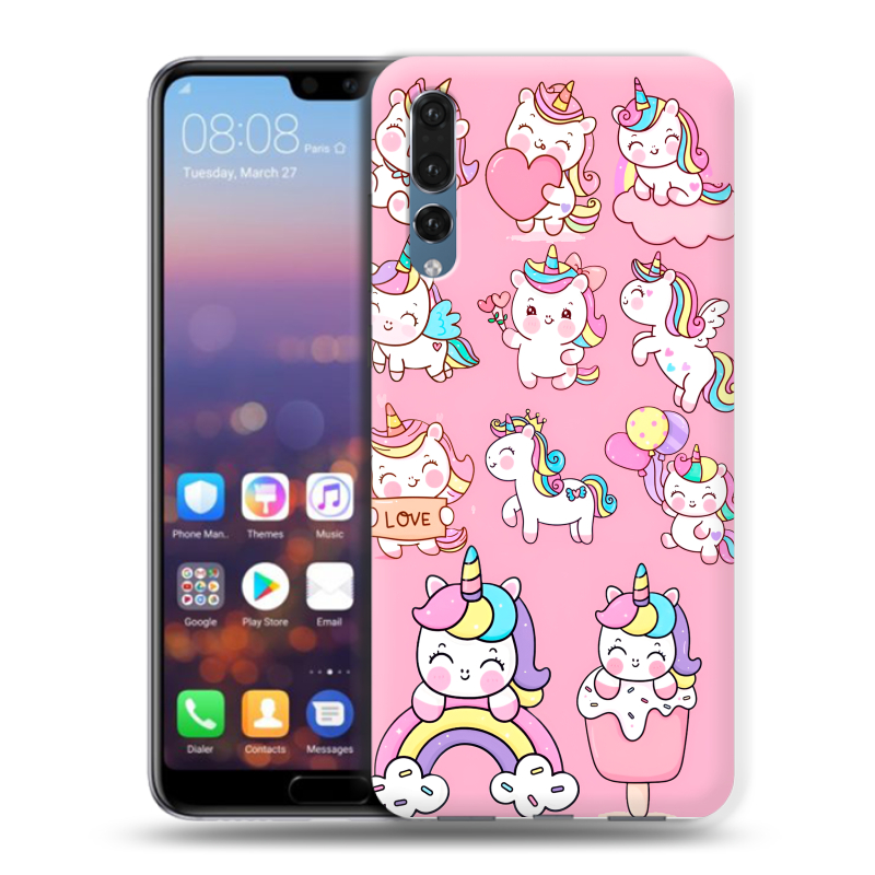 Силиконовый противоударный чехол на Huawei P20 Pro с принтом Единороги и радуга Силиконовый противоударный чехол на Huawei P20 Pro с принтом Единороги и радуга