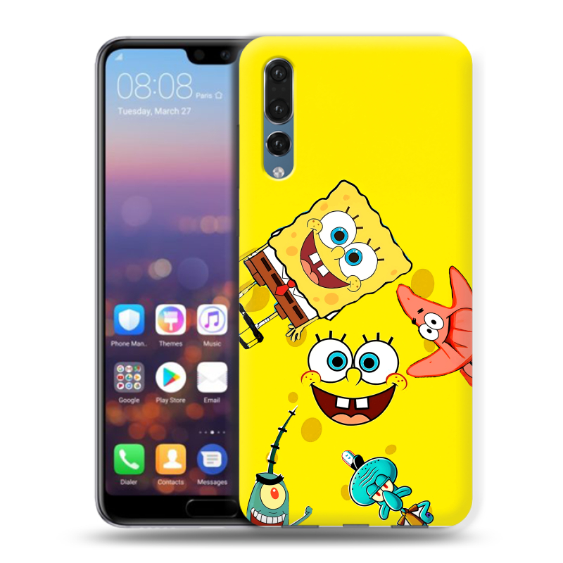 Силиконовый противоударный чехол на Huawei P20 Pro с принтом Спанч боб Спанчбоб Силиконовый противоударный чехол на Huawei P20 Pro с принтом Спанч боб Спанчбоб