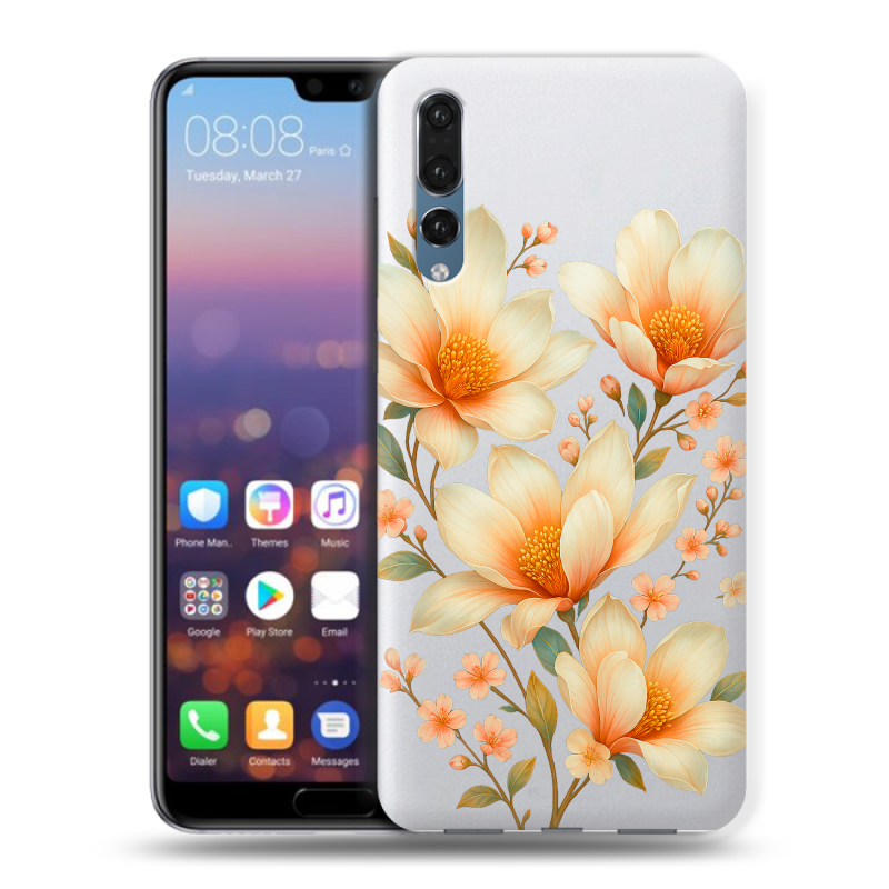 Силиконовый противоударный чехол на Huawei P20 Pro с принтом Цветы Силиконовый противоударный чехол на Huawei P20 Pro с принтом Цветы