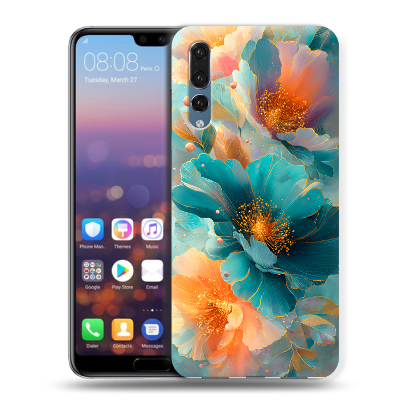 Силиконовый противоударный чехол на Huawei P20 Pro с принтом Цветы Силиконовый противоударный чехол на Huawei P20 Pro с принтом Цветы