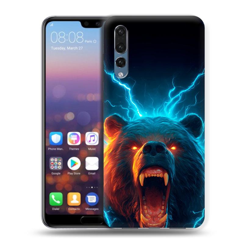 Силиконовый противоударный чехол на Huawei P20 Pro с принтом Медведь Силиконовый противоударный чехол на Huawei P20 Pro с принтом Медведь
