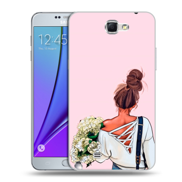 Пластиковый чехол на Samsung Galaxy Note 2 с принтом Девушка и букет