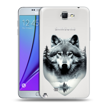 Пластиковый чехол на Samsung Galaxy Note 2 с принтом Волк в лесу Пластиковый чехол на Samsung Galaxy Note 2 с принтом Волк в лесу