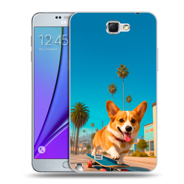 Пластиковый чехол на Samsung Galaxy Note 2 с принтом Корги на скейте