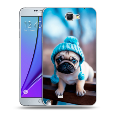 Пластиковый чехол на Samsung Galaxy Note 2 с принтом Мопс в шапке Пластиковый чехол на Samsung Galaxy Note 2 с принтом Мопс в шапке