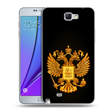 Пластиковый чехол на Samsung Galaxy Note 2 с принтом Герб России желтый