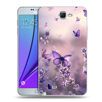 Пластиковый чехол на Samsung Galaxy Note 2 с принтом бабочки и лаванда