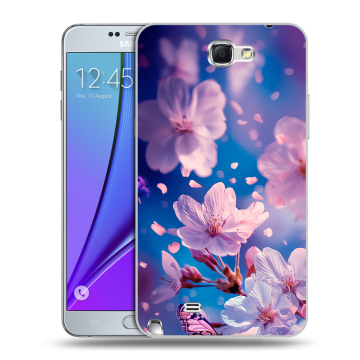 Пластиковый чехол на Samsung Galaxy Note 2 с принтом цветы бабочки Пластиковый чехол на Samsung Galaxy Note 2 с принтом цветы бабочки