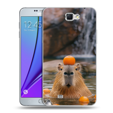 Пластиковый чехол на Samsung Galaxy Note 2 с принтом Капибара с апельсином Пластиковый чехол на Samsung Galaxy Note 2 с принтом Капибара с апельсином