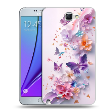 Пластиковый чехол на Samsung Galaxy Note 2 с принтом цветы бабочки