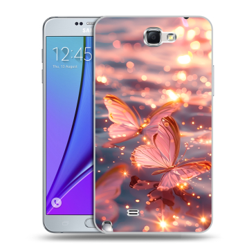 Пластиковый чехол на Samsung Galaxy Note 2 с принтом бабочки розовые