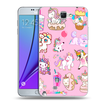 Пластиковый чехол на Samsung Galaxy Note 2 с принтом розовые единороги