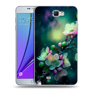 Пластиковый чехол на Samsung Galaxy Note 2 с принтом Цветы и мрамор