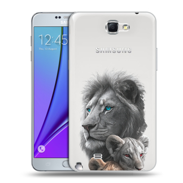 Пластиковый чехол на Samsung Galaxy Note 2 с принтом Львы