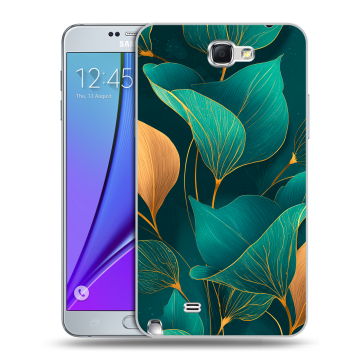 Пластиковый чехол на Samsung Galaxy Note 2 с принтом Листья и золото