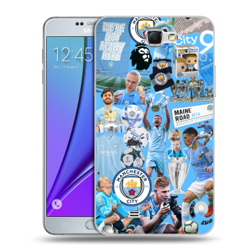 Пластиковый чехол на Samsung Galaxy Note 2 с принтом Man City Манчестер Сити