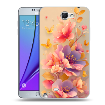 Пластиковый чехол на Samsung Galaxy Note 2 с принтом Цветы и бабочки