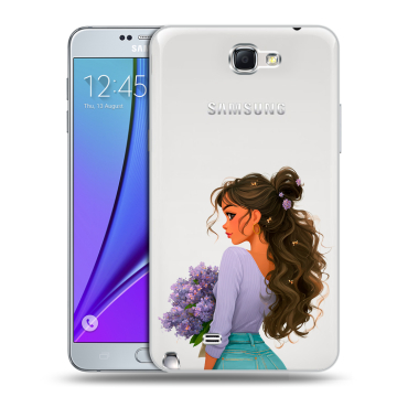 Пластиковый чехол на Samsung Galaxy Note 2 с принтом девушка цветы