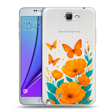 Пластиковый чехол на Samsung Galaxy Note 2 с принтом цветы бабочки