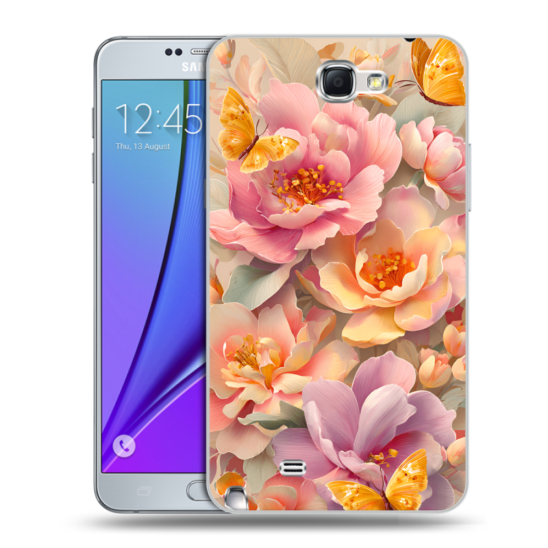 Пластиковый чехол на Samsung Galaxy Note 2 с принтом Цветы и бабочки Пластиковый чехол на Samsung Galaxy Note 2 с принтом Цветы и бабочки