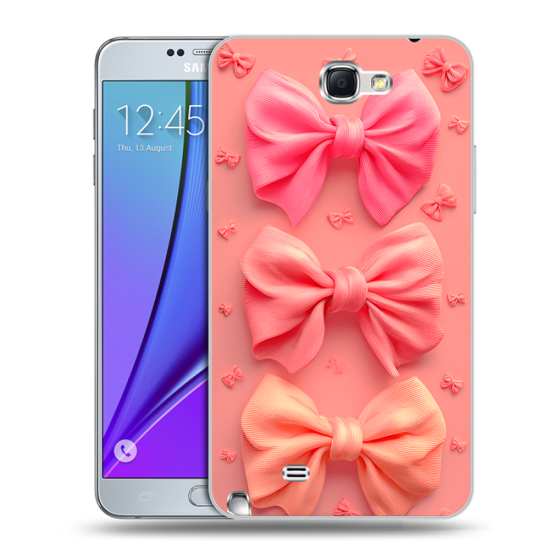 Пластиковый чехол на Samsung Galaxy Note 2 с принтом Розовые бантики Пластиковый чехол на Samsung Galaxy Note 2 с принтом Розовые бантики