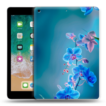 Силиконовый чехол на Ipad (2018) с принтом Голубые цветы Силиконовый чехол на Ipad (2018) с принтом Голубые цветы