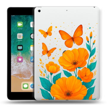 Силиконовый чехол на Ipad (2018) с принтом цветы бабочки