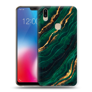 Силиконовый чехол на Vivo V9 с принтом Мрамор зеленое золото Силиконовый чехол на Vivo V9 с принтом Мрамор зеленое золото