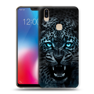 Силиконовый чехол на Vivo V9 с принтом Темный леопард Силиконовый чехол на Vivo V9 с принтом Темный леопард