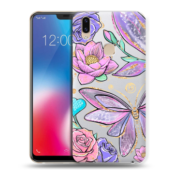 Силиконовый чехол на Vivo V9 с принтом Бабочки и цветы