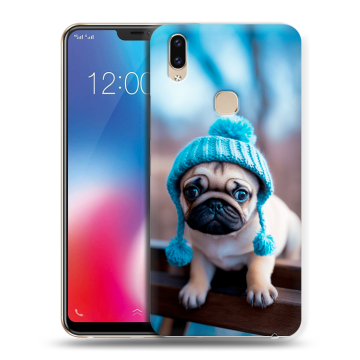 Силиконовый чехол на Vivo V9 с принтом Мопс в шапке