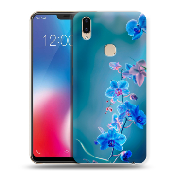 Силиконовый чехол на Vivo V9 с принтом Голубые цветы Силиконовый чехол на Vivo V9 с принтом Голубые цветы