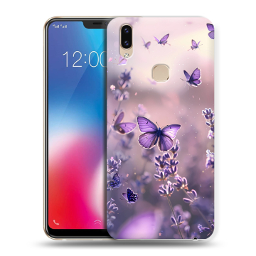 Силиконовый чехол на Vivo V9 с принтом бабочки и лаванда