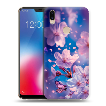 Силиконовый чехол на Vivo V9 с принтом цветы бабочки