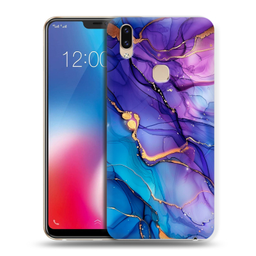 Силиконовый чехол на Vivo V9 с принтом синий мрамор