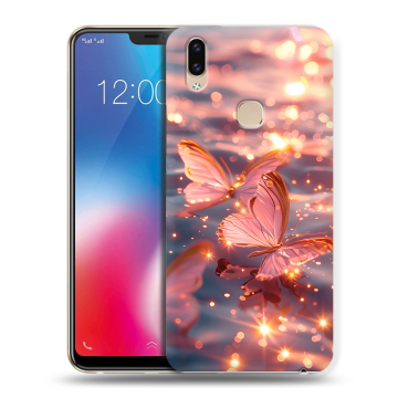 Силиконовый чехол на Vivo V9 с принтом бабочки розовые