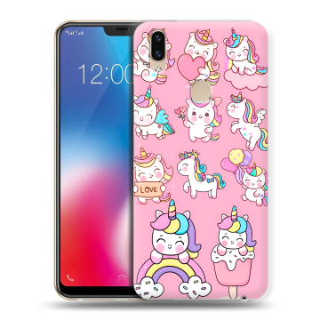 Силиконовый чехол на Vivo V9 с принтом Единороги и радуга Силиконовый чехол на Vivo V9 с принтом Единороги и радуга